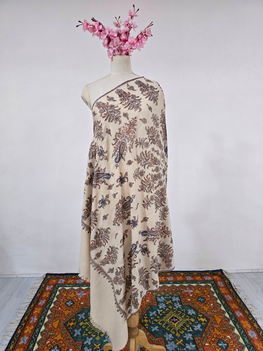 Vintage Paisley Tapestry: Hand Embroidered Pure Pashmina Shawl