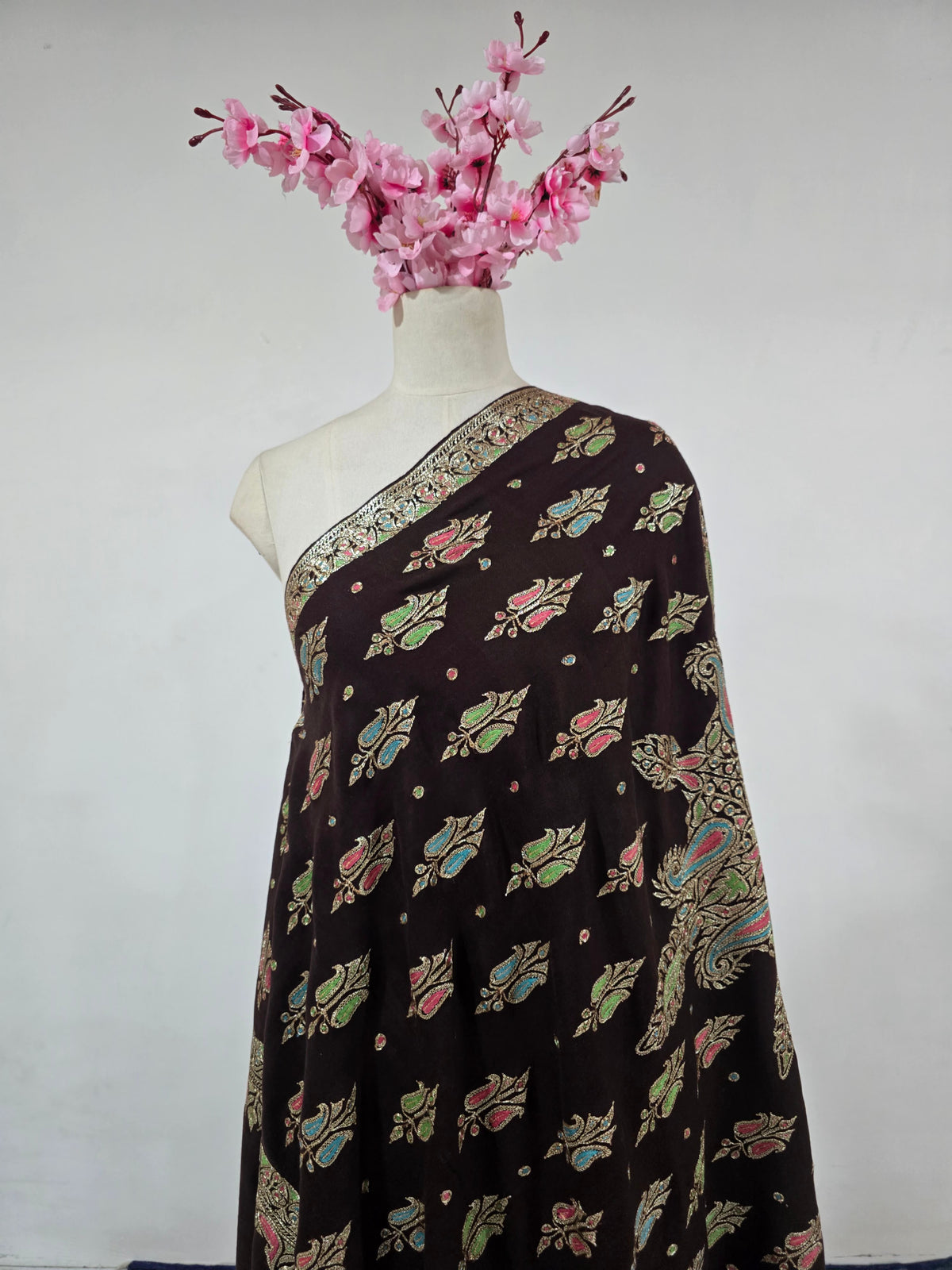 Midnight Jewel Garden: Tilla Hand Embroidered Pure Pashmina Shawl