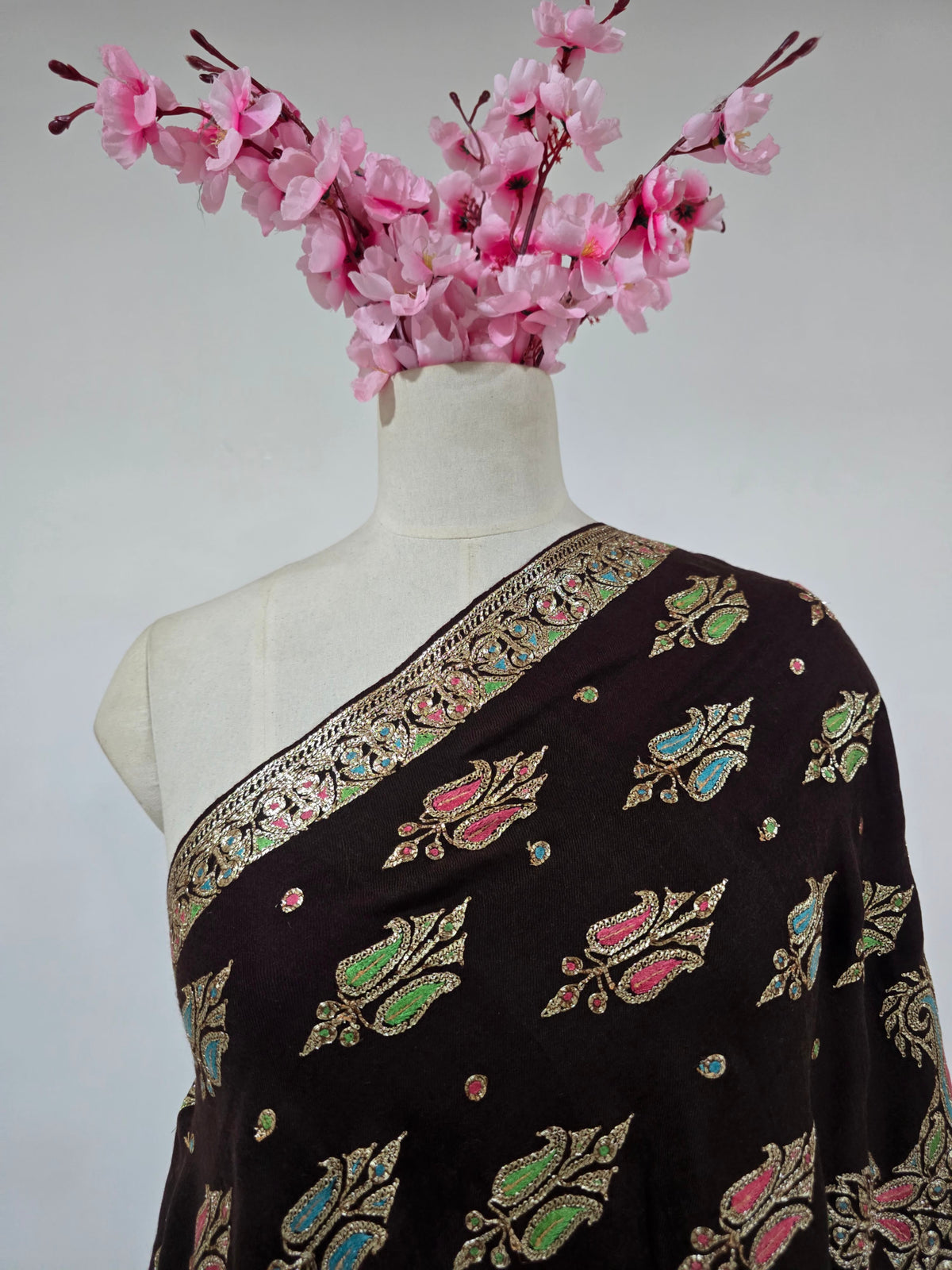 Midnight Jewel Garden: Tilla Hand Embroidered Pure Pashmina Shawl