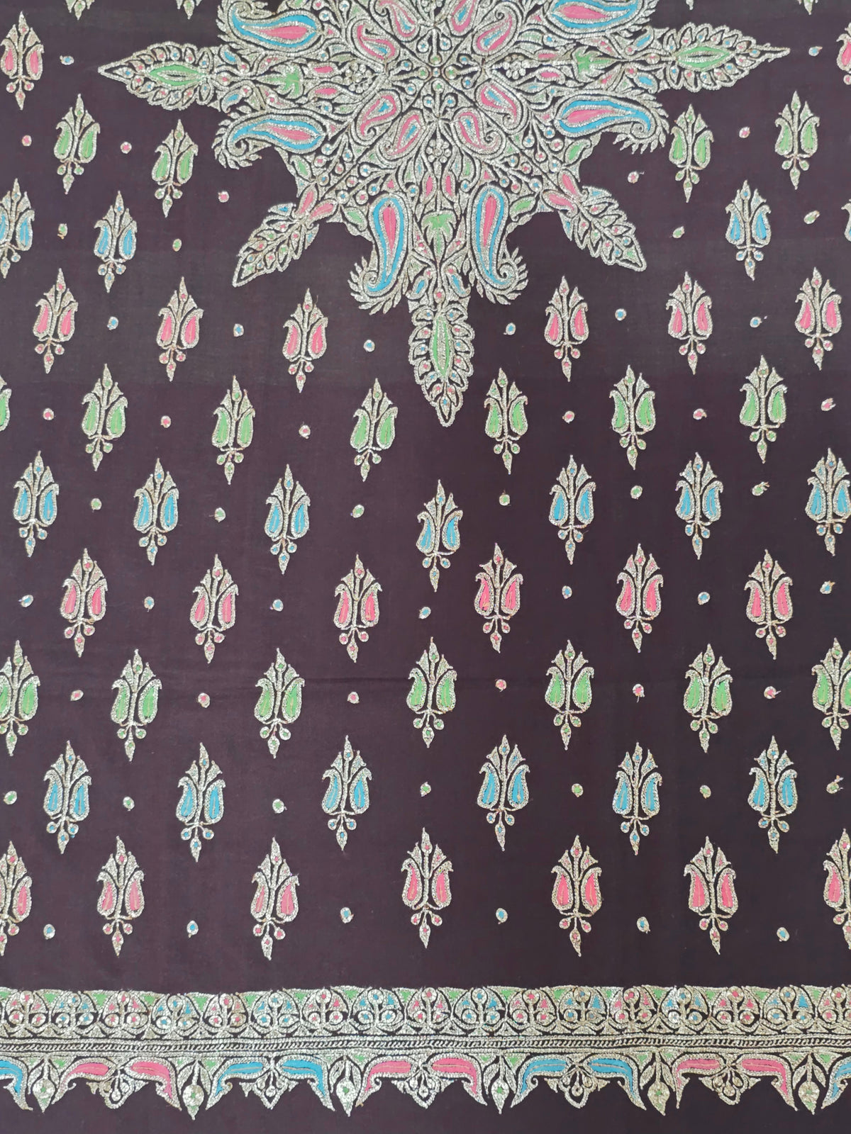 Midnight Jewel Garden: Tilla Hand Embroidered Pure Pashmina Shawl