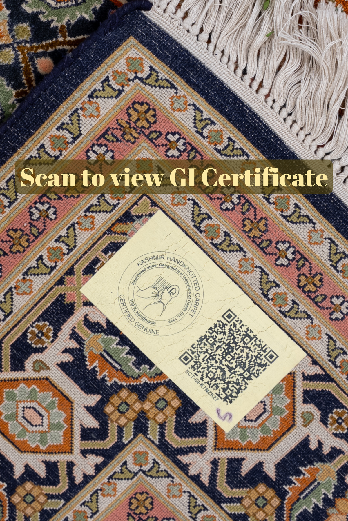 9ft x 6ft: Golden Mosaic Medallion: Hand Knotted Mulberry silk on silk Kashmiri Carpet