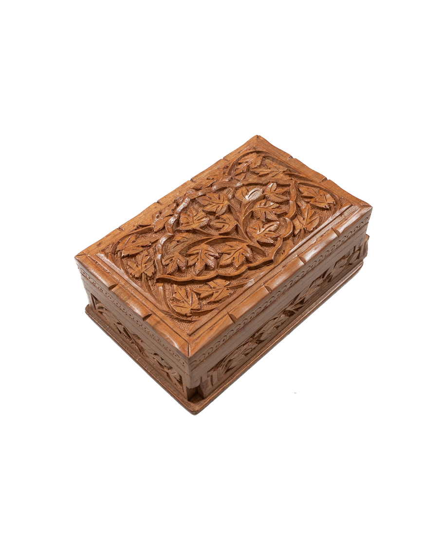 8" x 5" x3" Verdant Vine Heritage: Hand Carved Walnut Wood Wooden Box