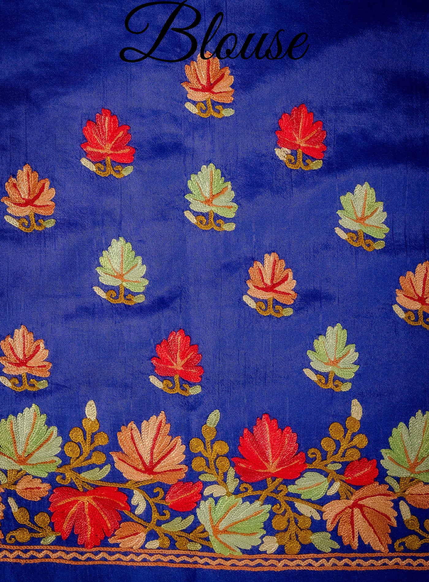 The Royal Canvas: Hand Aari Embroidered Chinar Motif Kashmiri Silk Saree - KashmKari