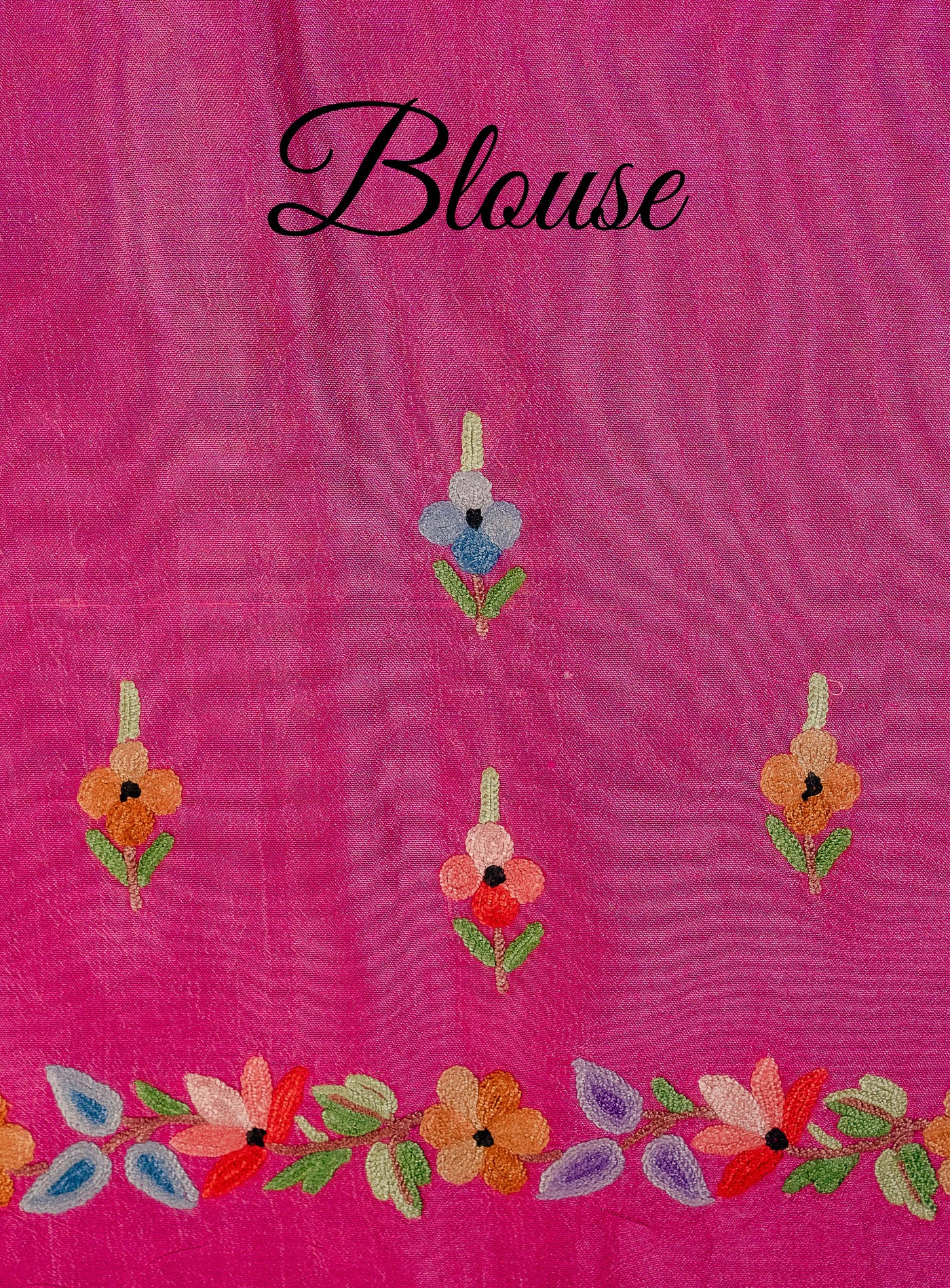 The Pink Tapestry: Aari Embroidered Kashmiri Pure Silk Saree - KashmKari