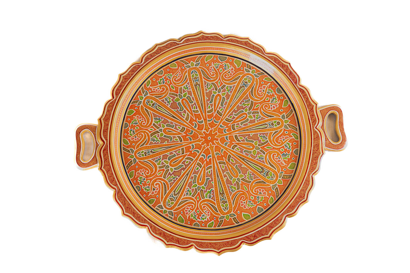 Amber Paisley Hand-Painted Paper Mache Round Tray