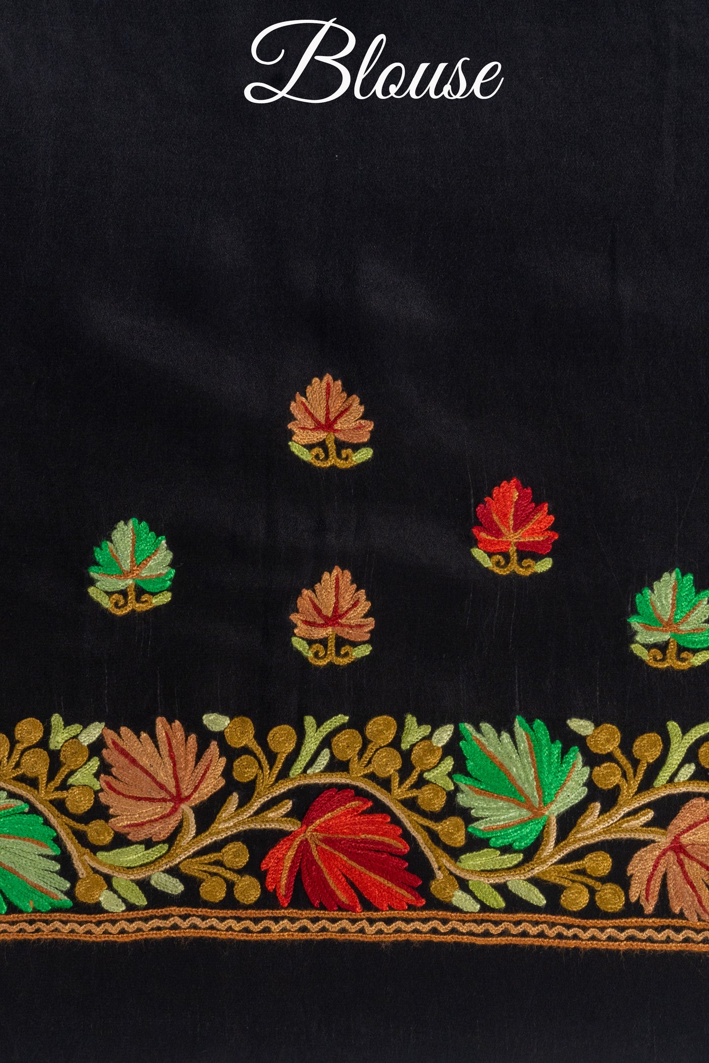 Regal Chinar Pure Crepe Saree: Kashmiri Hand Aari Embroidery Artistry - KashmKari