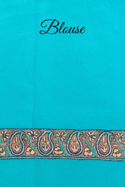 Paisley Paradise: Kashmiri Hand Sozni Embroidered Pure Crepe Saree - KashmKari