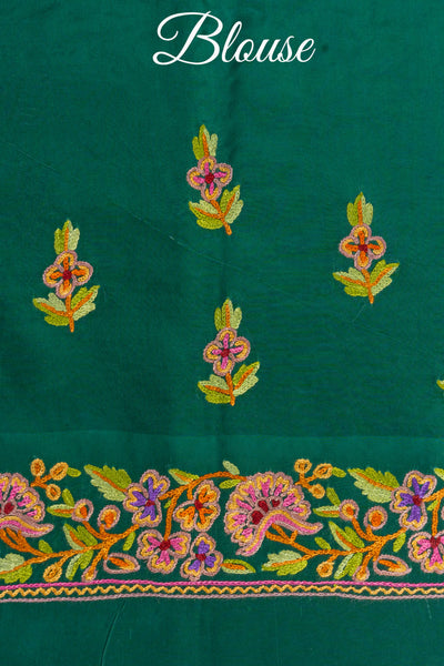 Artisanal Teal Green Kashmiri Saree with Exquisite Hand Aari Embroidery