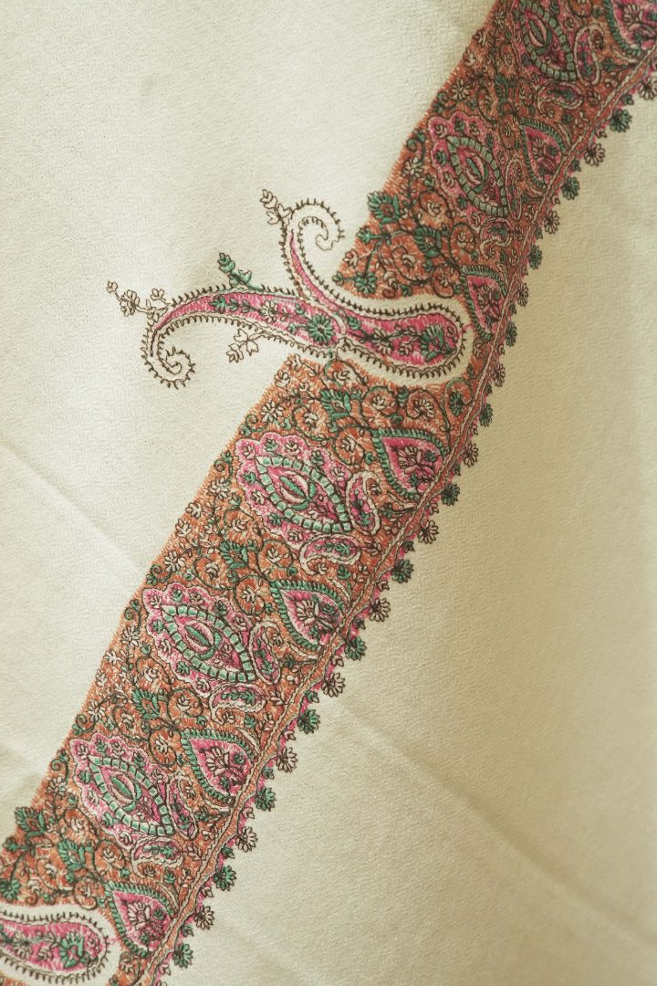 Kashmiri Splendor Hand Embroidered Merino Wool Sozni Shawl