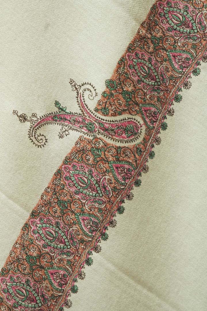 Kashmiri Splendor Hand Embroidered Merino Wool Sozni Shawl