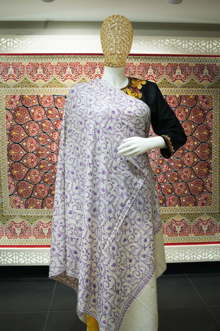 Lavender Dream: Hand Embroidered Merino Wool Sozni Shawl