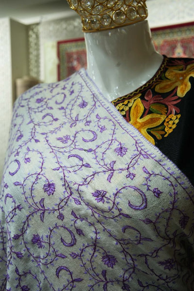 Lavender Dream: Hand Embroidered Merino Wool Sozni Shawl