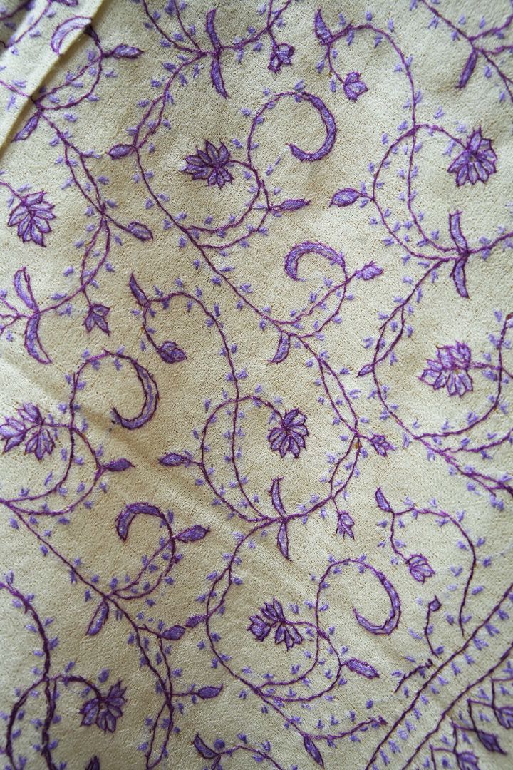 Lavender Dream: Hand Embroidered Merino Wool Sozni Shawl