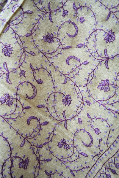 Lavender Dream: Hand Embroidered Merino Wool Sozni Shawl