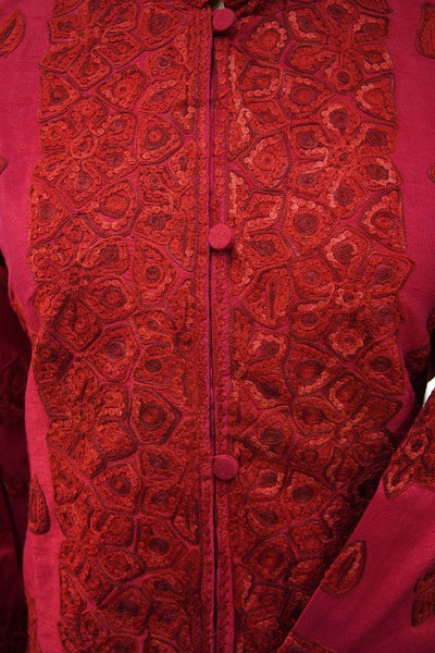 Ruby Elegance: Kashmiri Aari Embroidery Long Jacket