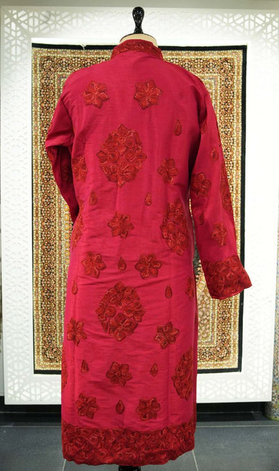 Ruby Elegance: Kashmiri Aari Embroidery Long Jacket