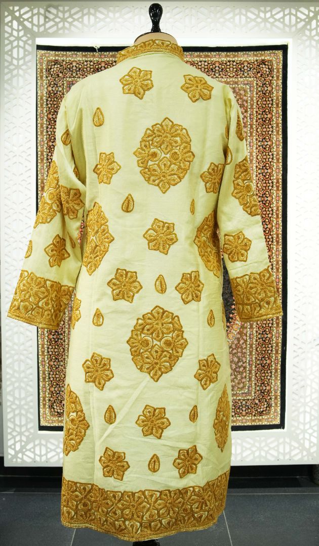 Golden Majesty: Kashmiri Aari Embroidery Long Jacket