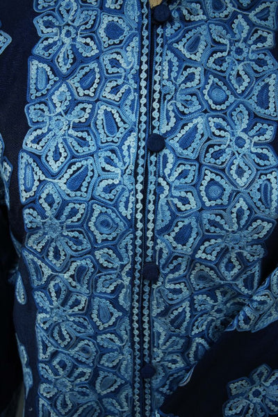 Sapphire Splendor: Kashmiri Aari Embroidery Long Jacket