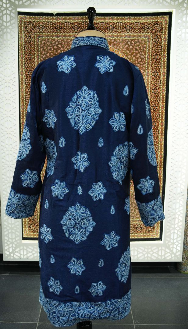 Sapphire Splendor: Kashmiri Aari Embroidery Long Jacket