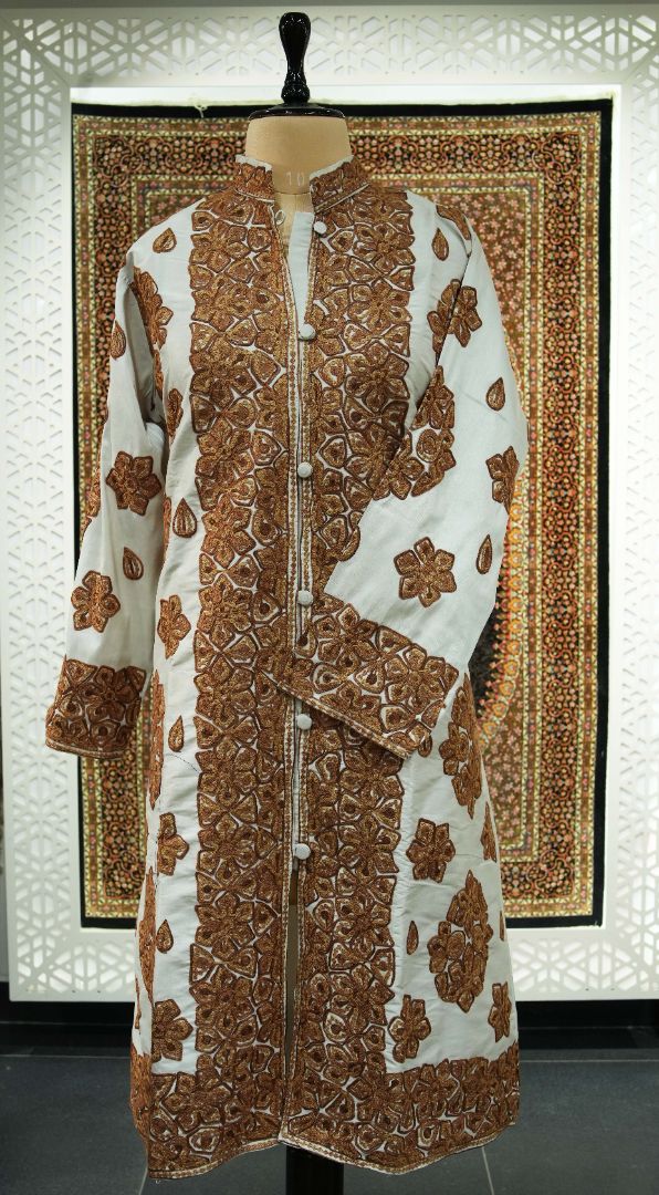 Ivory Opulence: Kashmiri Aari Embroidery Long Jacket