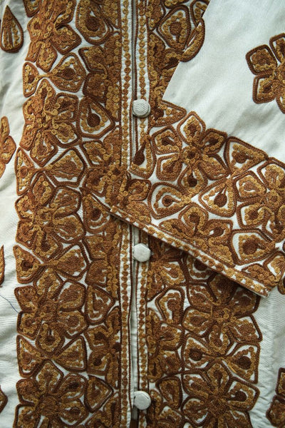 Ivory Opulence: Kashmiri Aari Embroidery Long Jacket