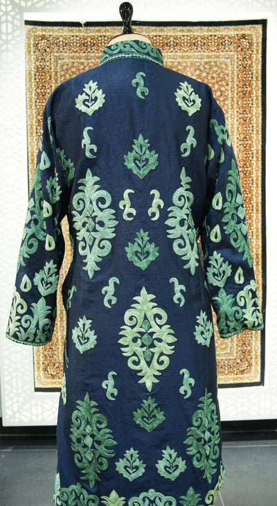 Emerald Flourish: Kashmiri Aari Embroidery Long Jacket