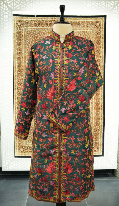 Floral Symphony: Kashmiri Aari Embroidery Long Jacket