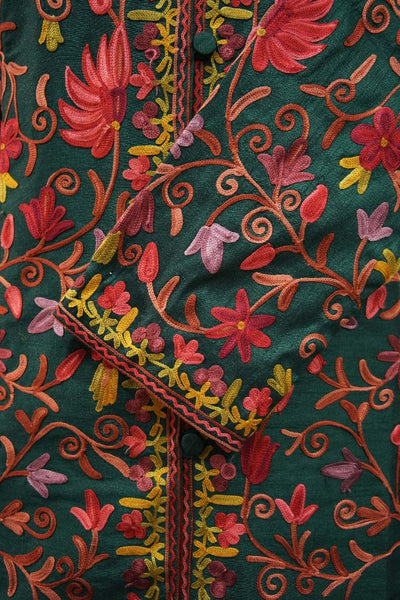 Floral Symphony: Kashmiri Aari Embroidery Long Jacket