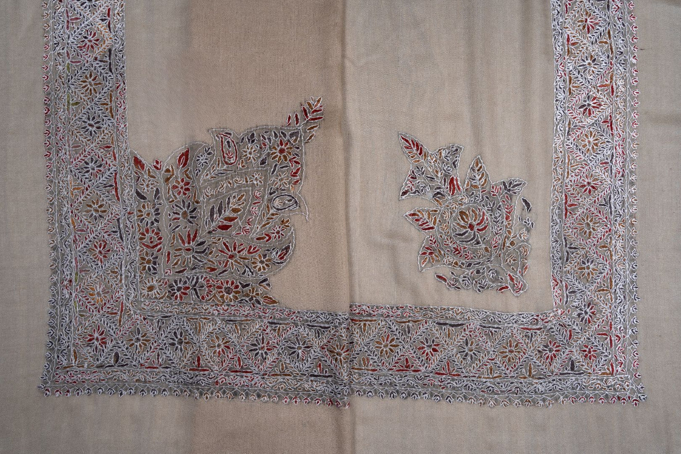 Oasis Taupe Rumal — Sozni Hand Embroidered