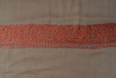 2.5 Yards | Gul-e-Atish — Sozni Hand-Embroidered Border Shawl in Burnished Brown