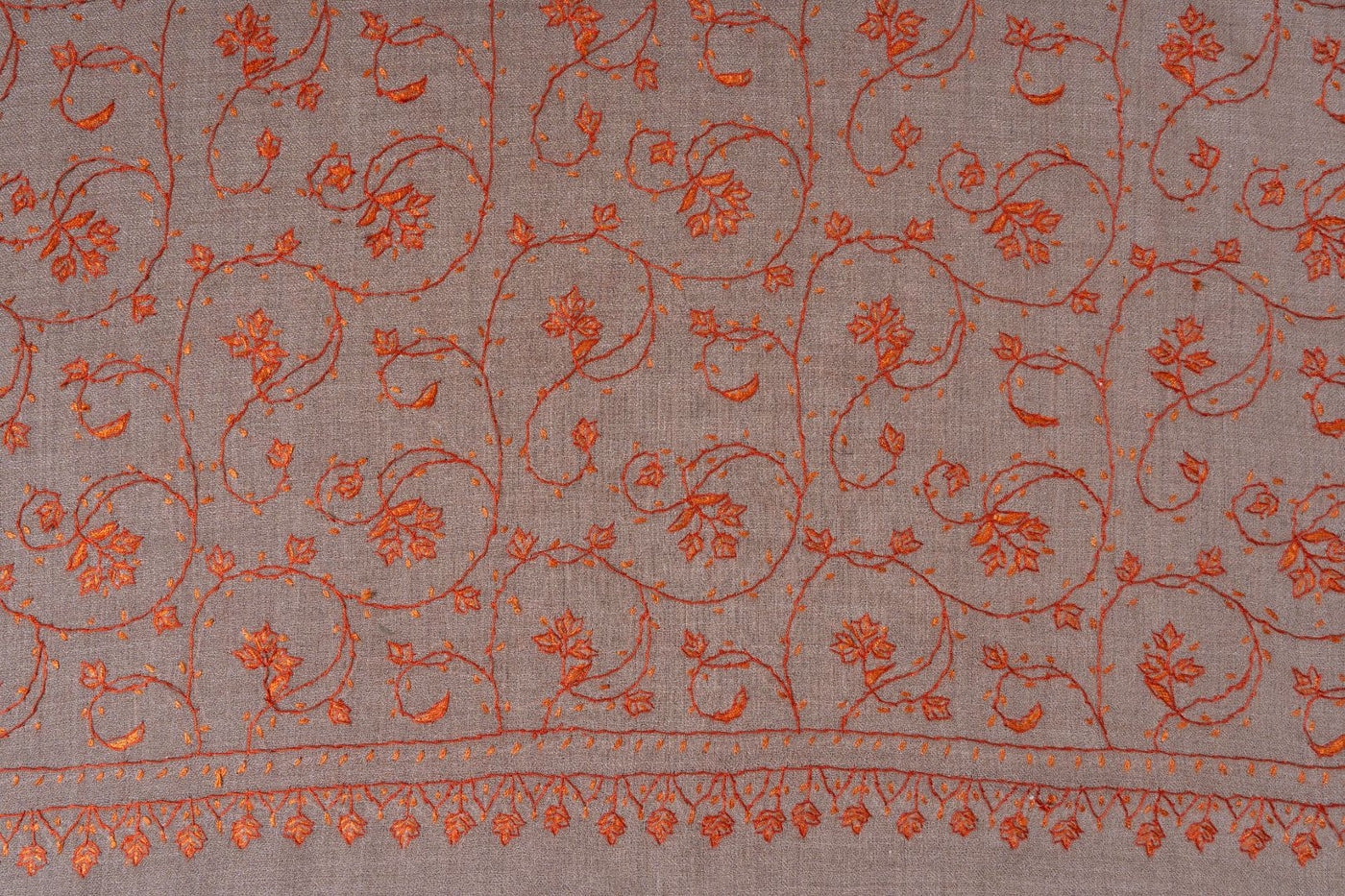 2.5 Yards | Chaman-e-Atish — Sozni Jaal Hand-Embroidered Shawl in Beige & Ember Red