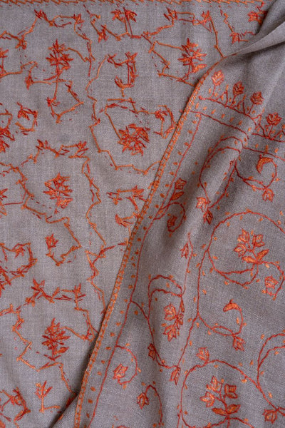 2.5 Yards | Chaman-e-Atish — Sozni Jaal Hand-Embroidered Shawl in Beige & Ember Red