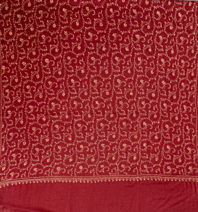 2.5 Yards | Surkh Gulzar — Sozni Jaal Hand-Embroidered Shawl in Deep Crimson & Gold