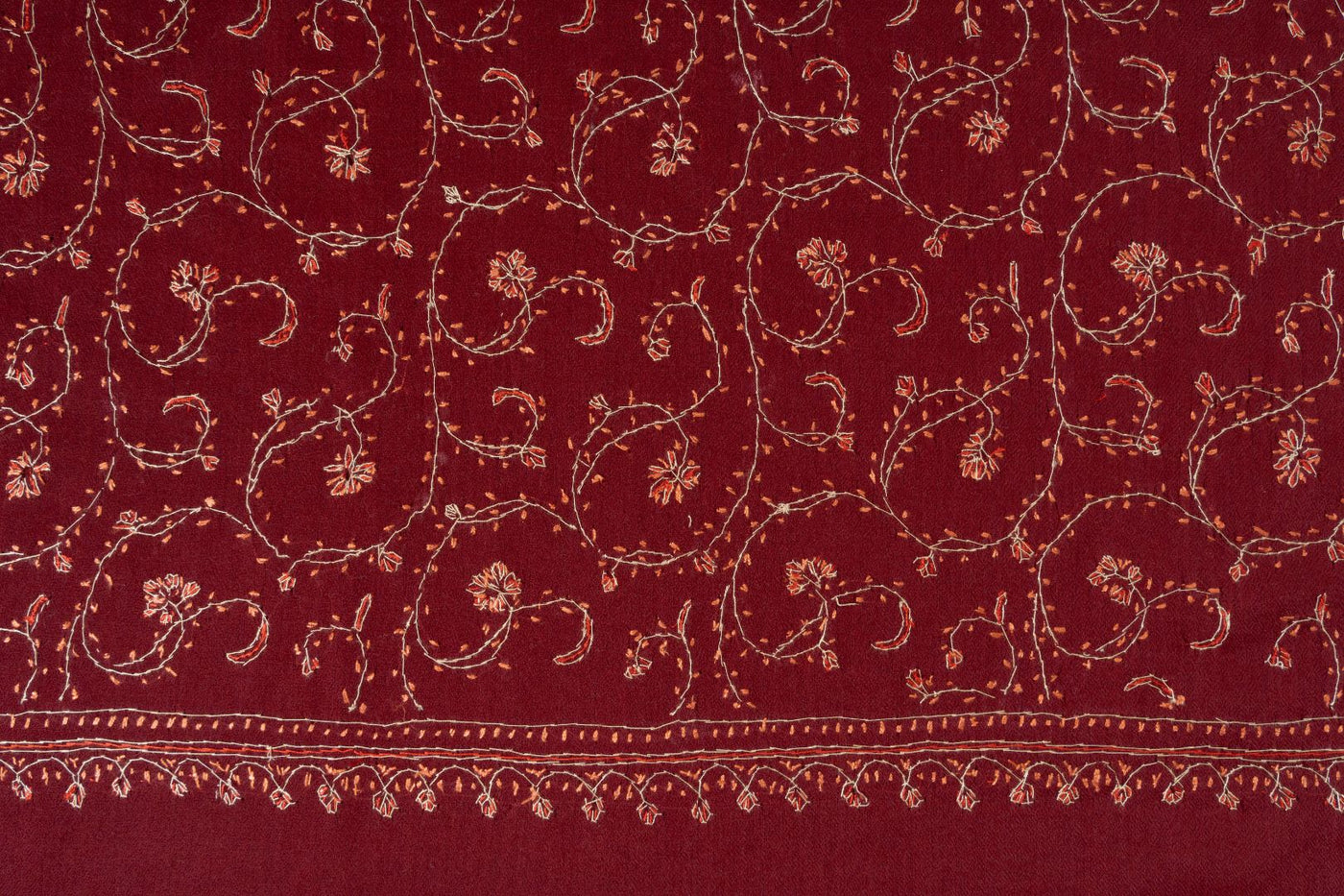 2.5 Yards | Surkh Gulzar — Sozni Jaal Hand-Embroidered Shawl in Deep Crimson & Gold