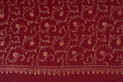 2.5 Yards | Surkh Gulzar — Sozni Jaal Hand-Embroidered Shawl in Deep Crimson & Gold