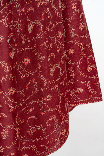2.5 Yards | Surkh Gulzar — Sozni Jaal Hand-Embroidered Shawl in Deep Crimson & Gold