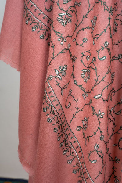 2.5 Yards | Gul-e-Nauroz — Sozni Jaal Hand-Embroidered Shawl in Peach Blossom Pink