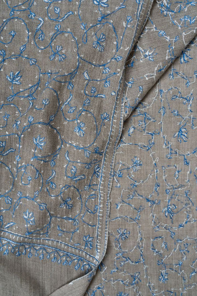 2.5 Yards | Neel-e-Sahar — Sozni Jaal Hand-Embroidered Shawl in Dove Grey & Sky Blue
