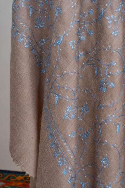 2.5 Yards | Ferozi Bagh — Sozni Hand-Embroidered Shawl in Cocoa Brown