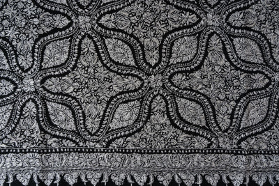 2.5 Yards | Siyah Jamawar — Sozni Hand-Embroidered Shawl in Monochrome Elegance