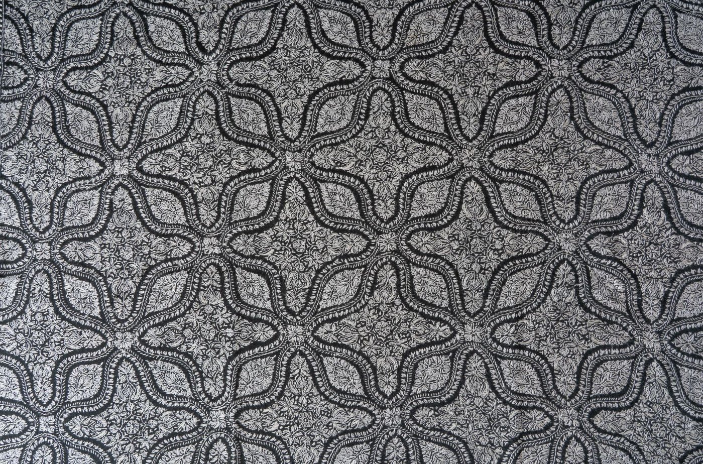 2.5 Yards | Siyah Jamawar — Sozni Hand-Embroidered Shawl in Monochrome Elegance