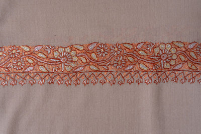 2.5 Yards | Gul-e-Narm — Sozni Hand-Embroidered Shawl in Beige with Rust & Ivory Borders