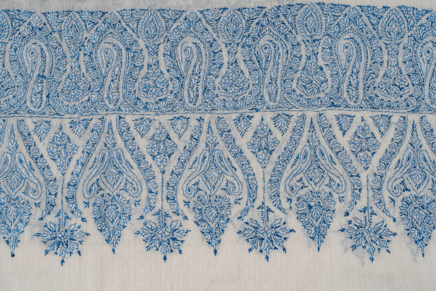 2.5 Yards | Neel Jamawar — Sozni Hand-Embroidered Shawl in Ivory & Sapphire Blue