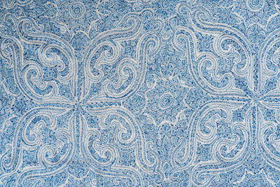 2.5 Yards | Neel Jamawar — Sozni Hand-Embroidered Shawl in Ivory & Sapphire Blue