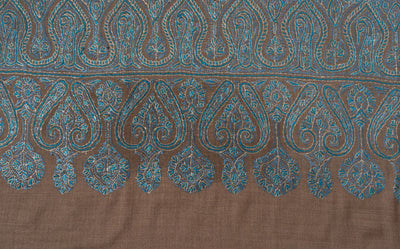 2.5 Yards | Neelab-e-Zamindar — Sozni Jamawar Shawl in Beige with Azure Embroidery