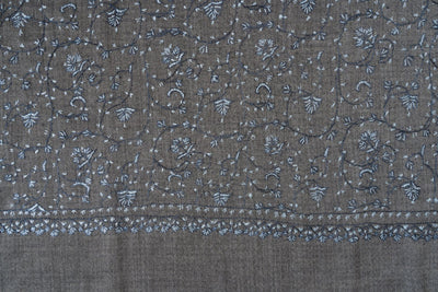 2.5 Yards | Saaye-e-Aasmaan — Sozni Hand-Embroidered Shawl in Slate Grey with Blue Vine Jaal