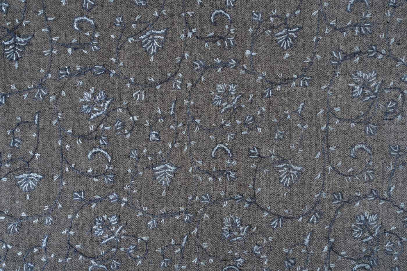 2.5 Yards | Saaye-e-Aasmaan — Sozni Hand-Embroidered Shawl in Slate Grey with Blue Vine Jaal