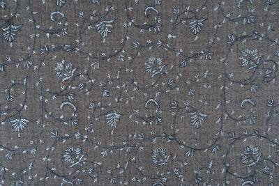 2.5 Yards | Saaye-e-Aasmaan — Sozni Hand-Embroidered Shawl in Slate Grey with Blue Vine Jaal