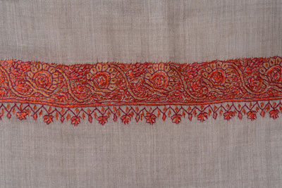 2.5 Yards | Gul-e-Atash — Sozni Hand-Embroidered Shawl in Beige with Fiery Red Borders