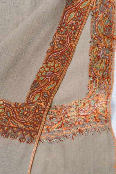 2.5 Yards | Sunehri Daaman — Sozni Hand-Embroidered Shawl in Desert Beige